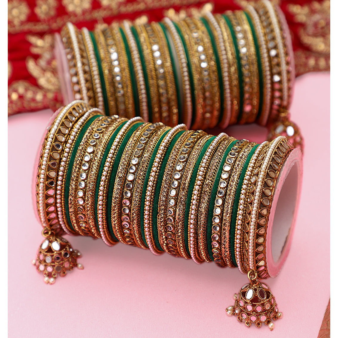 Bangles Jewelry Green Bangle Set For Bride Bridal Mirror Bangle