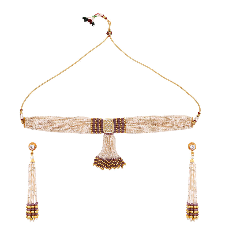 Beaded Jewelery Choker Set with Earring by Leshya