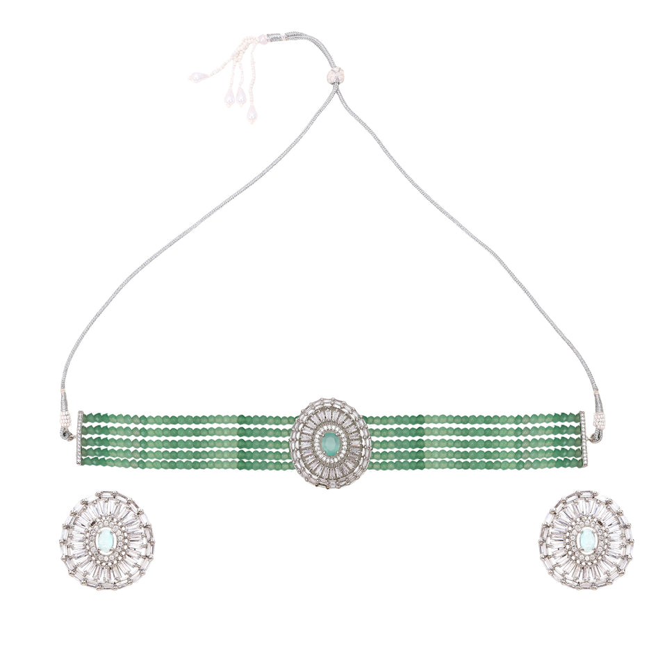 Silver Stone and bead Jewelery Set with Earring by Leshya