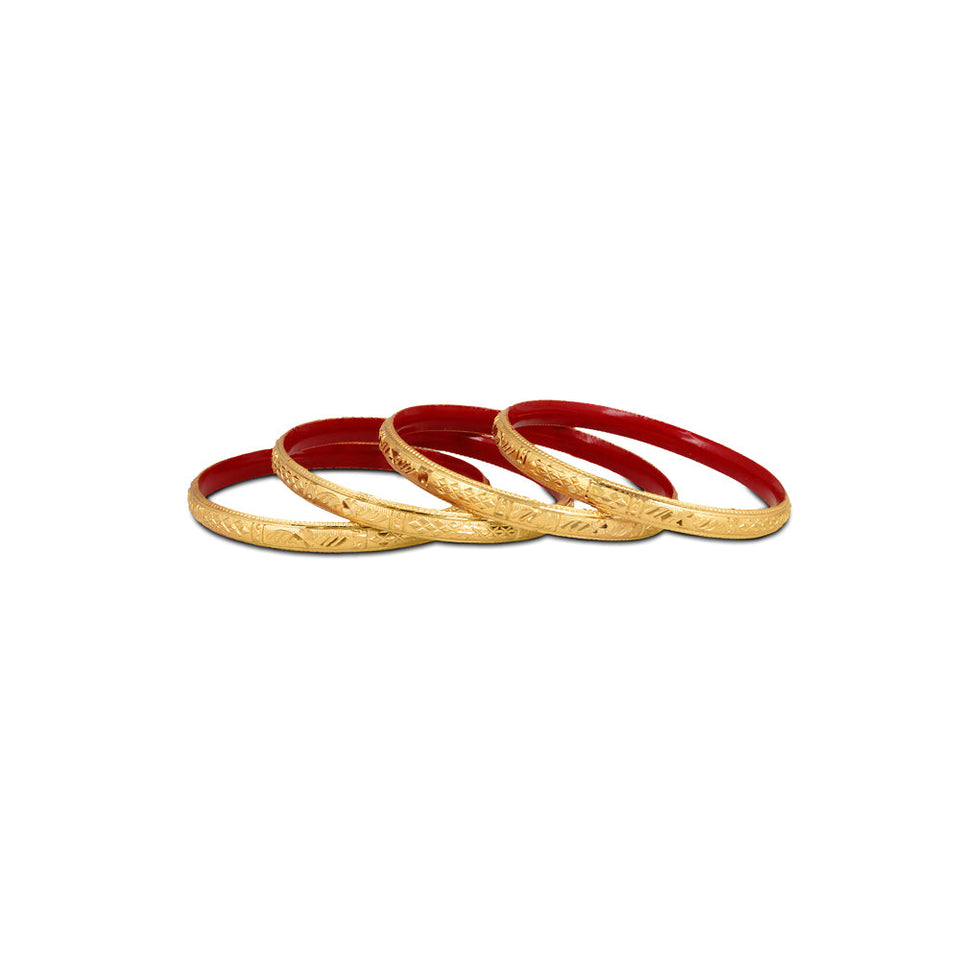 Guarantee Golden Dyed Bangles With Intricate Design And Enamel Undercoating (Plus Size)