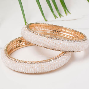 Set of 2 Fancy Beaded Bracelets with Border Stonework