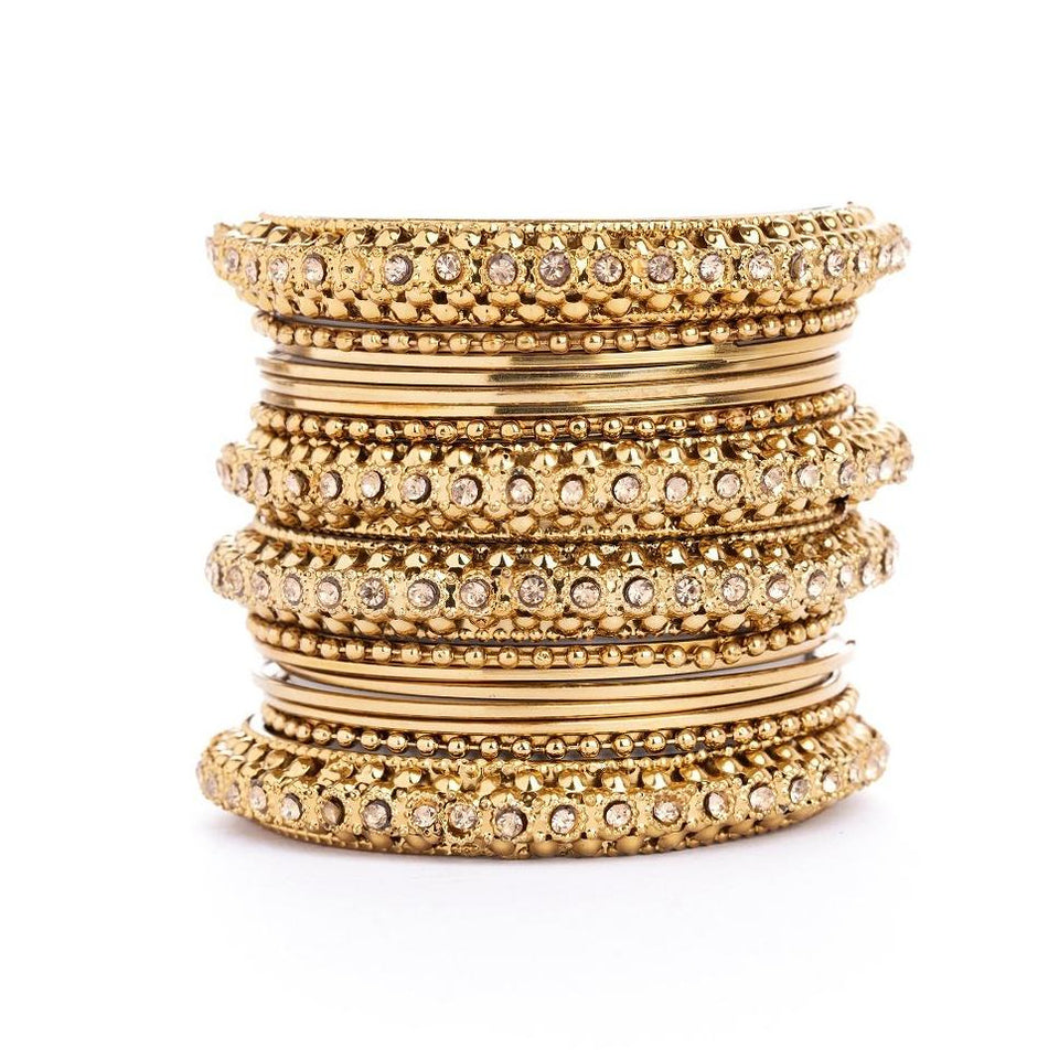 Set of 16 Golden Metal Bangle Set by Leshya