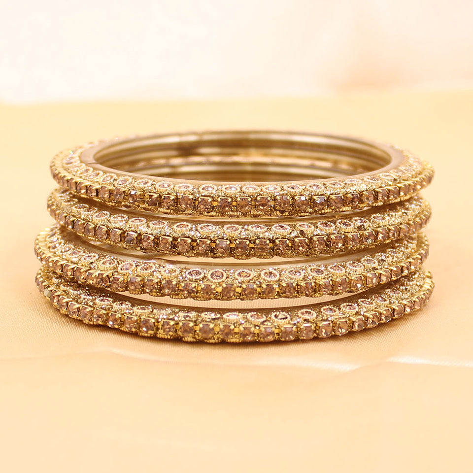 Set of 4 Glass Bangles with Golden Cutting Stone by Leshya