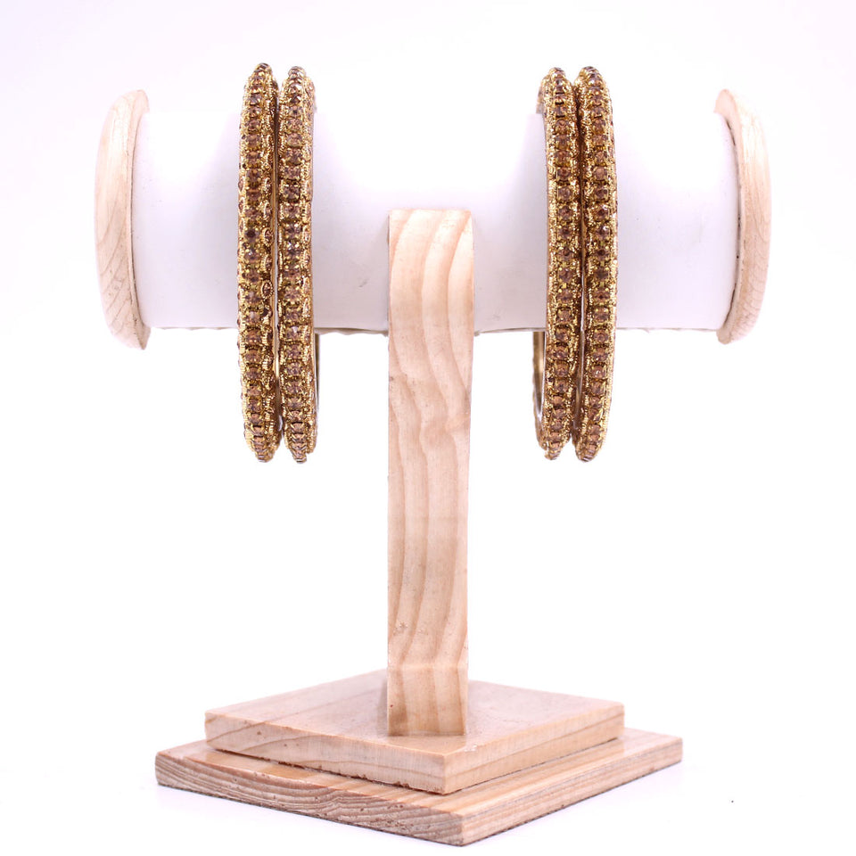 Set of 4 Glass Bangles with Golden Cutting Stone by Leshya