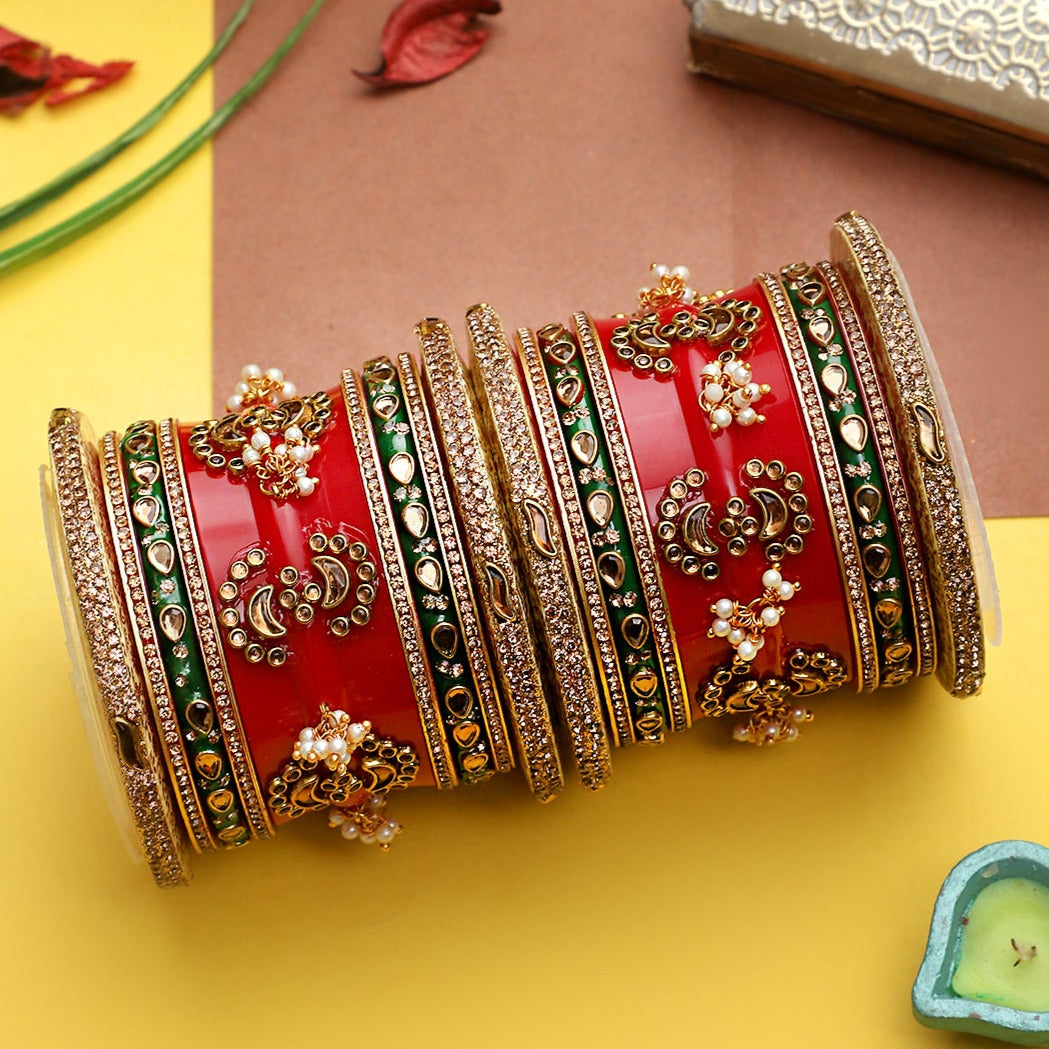 Traditional Rajasthani Bridal Chura with Kundan & Bead Work by Leshya