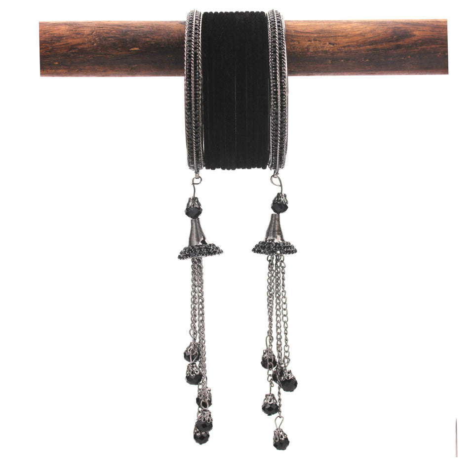 Fancy Black Jhumki and Black Velvet Bangles by Leshya