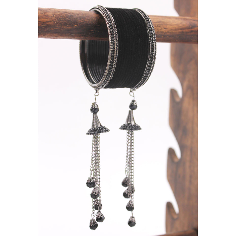 Fancy Black Jhumki and Black Velvet Bangles by Leshya