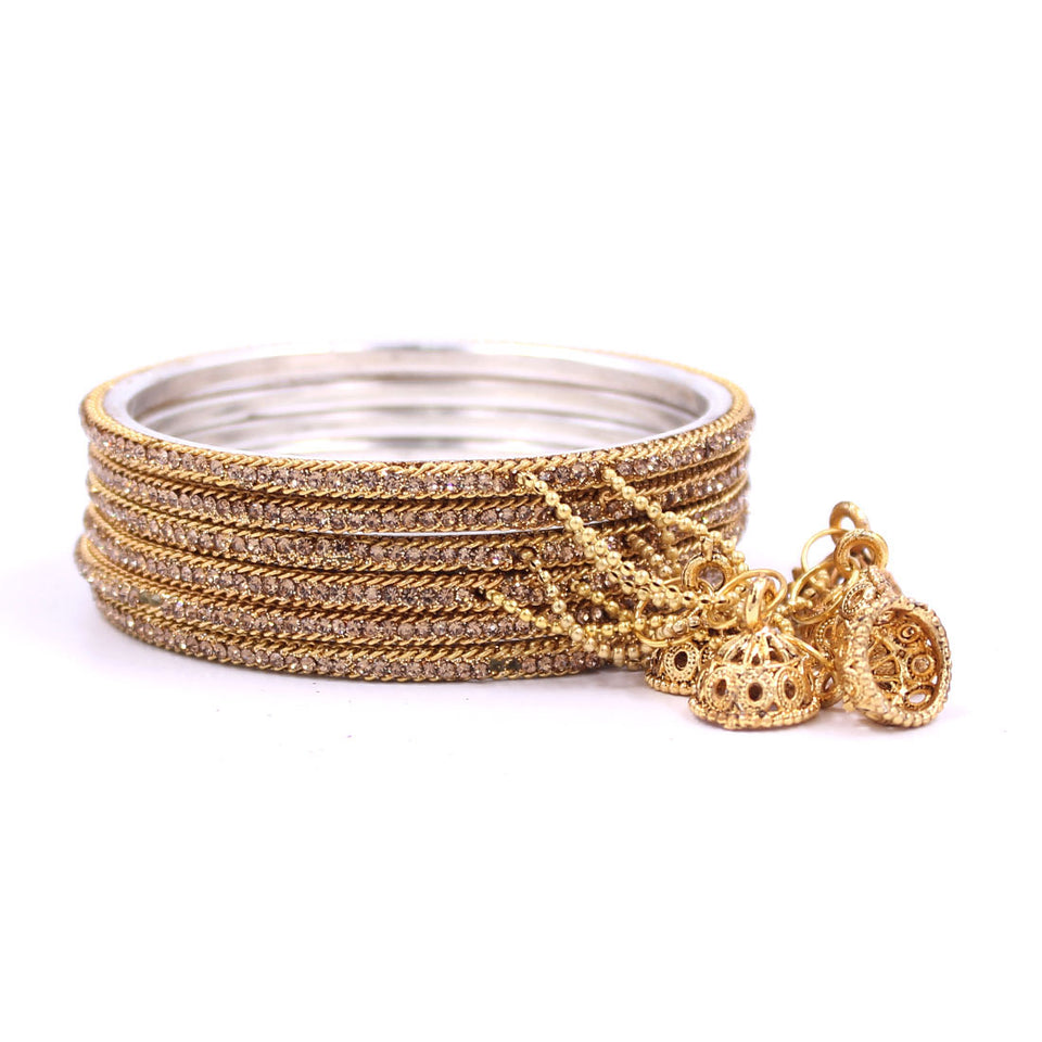 Brass Based Bangles with Golden Jhumki by Leshya