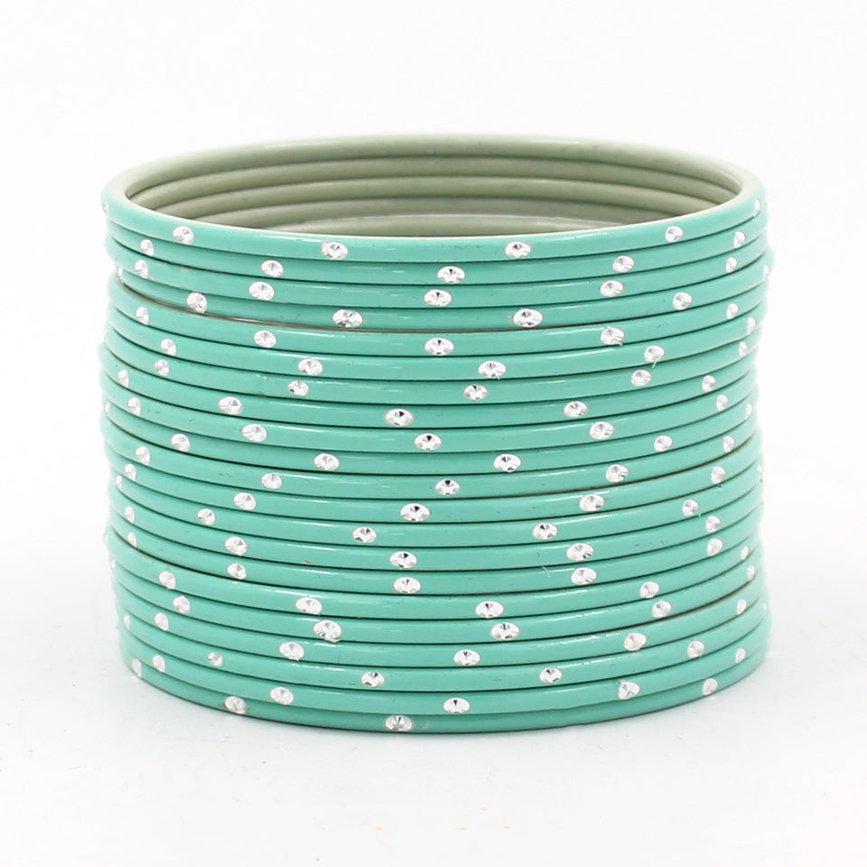 Set of 24 Matte Textured Bangles with Silver Dots by Leshya
