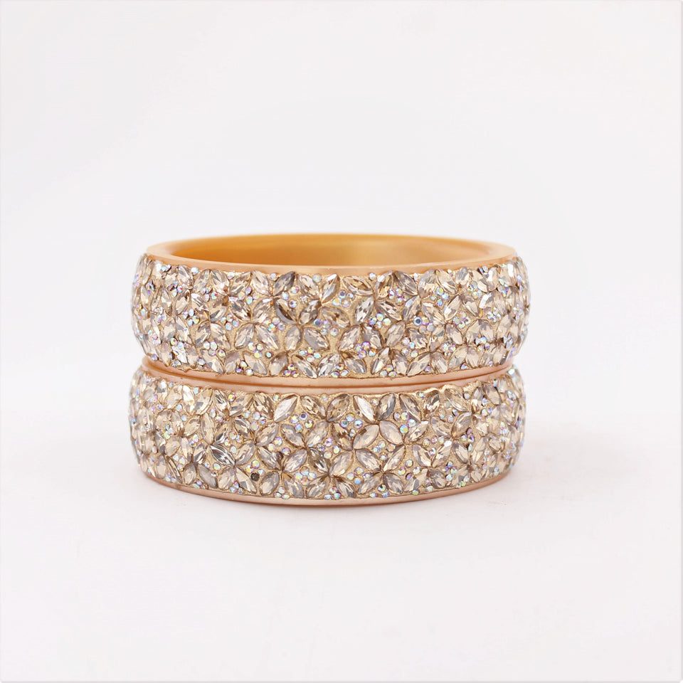 Traditional Bridal Chura Kada Pair with Mirror cutting stone pattern by Leshya