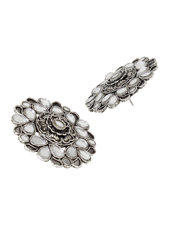 Traditional Oxidized Earring with Mirrorwork by Leshya