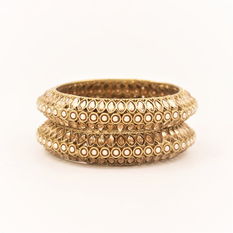 Classic Bracelet Pair with Pearls & Running Kundan in Pacheli style by Leshya (Plus Size)