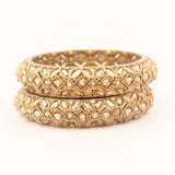 Classic Antique Gold Bracelet Pair with Running Kundan by Leshya (Plus Size)