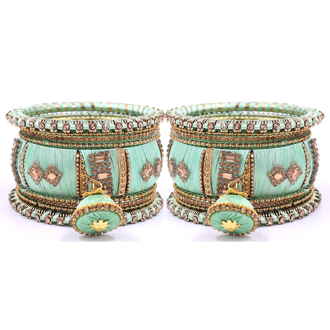 Silk Thread Bangles with Jhumki & Pacheli Bangles by Leshya ...