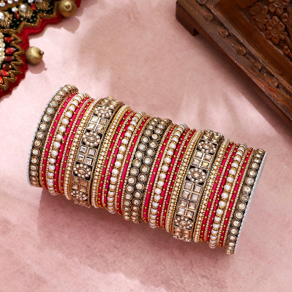Rich Texture bangle set with Silk thread Bangles by Leshya