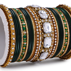 Set of 2 Beautiful Colored Bangle Set With Big Kundan Stone