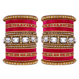 Set of 2 Beautiful Colored Bangle Set With Big Kundan Stone