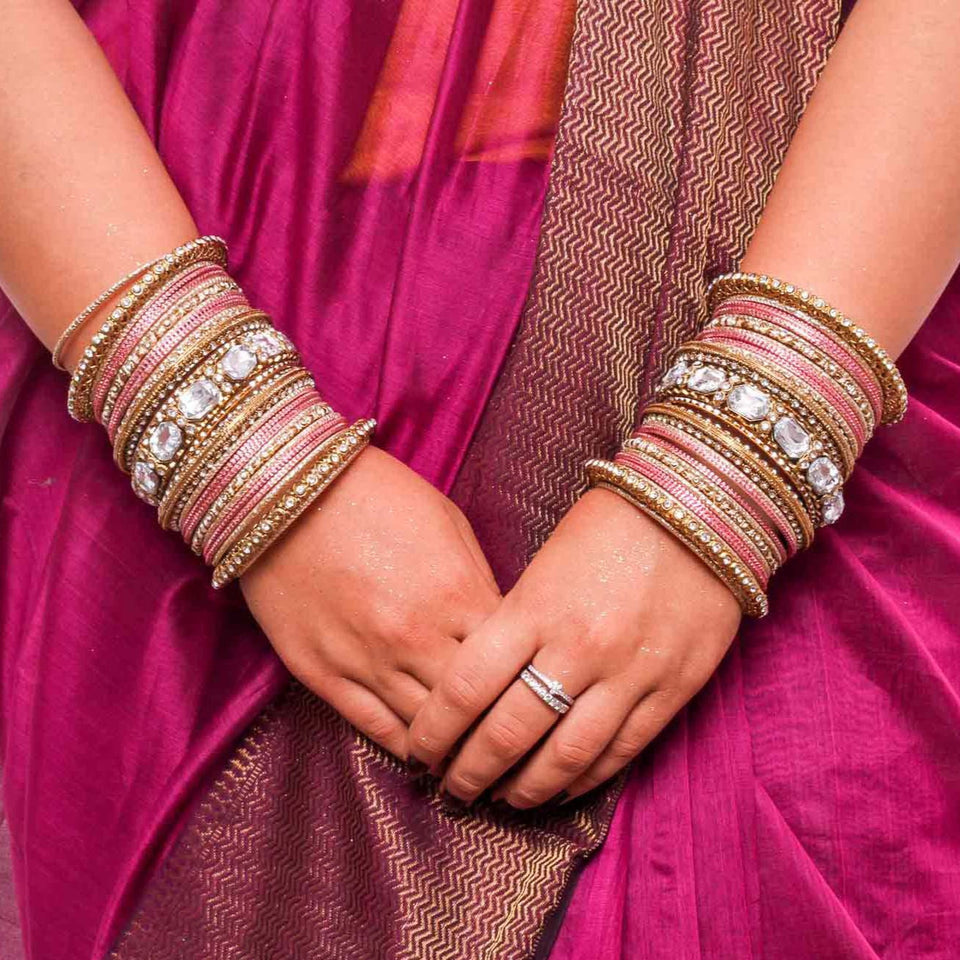 Set of Beautiful Colored Bangle Set With Big Kundan Stone