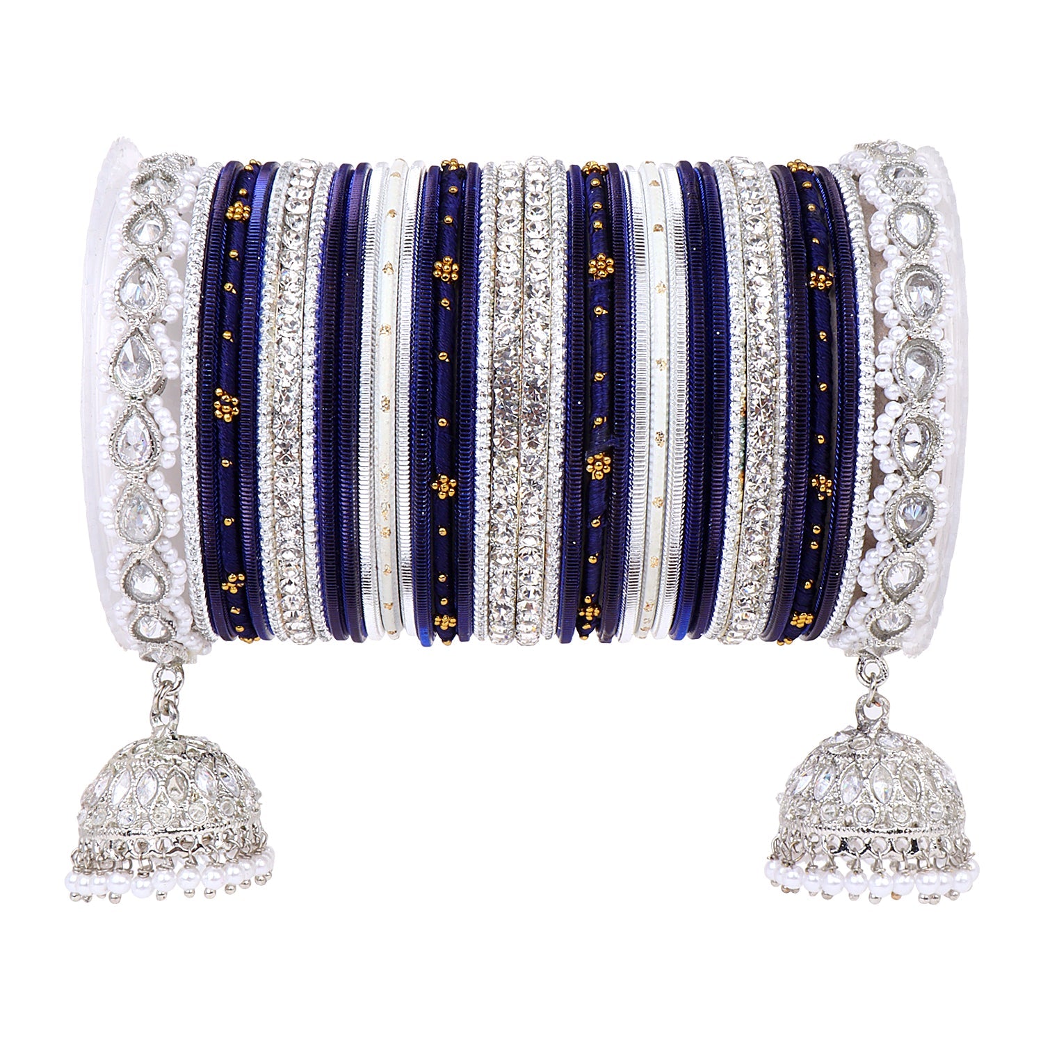 Pastel Coloured Bridal Bangle set with Silver kundan Jhumki