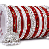 Pastel Coloured Bridal Bangle set with Silver kundan Jhumki