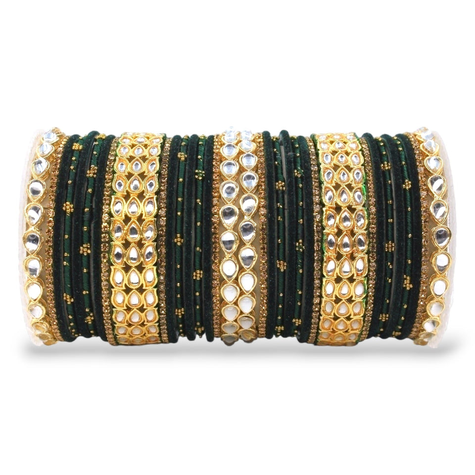 Rich Texture bangle set with Silk thread Bangles and Kundan Kada by Leshya