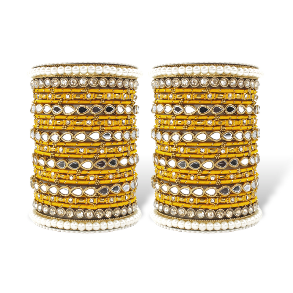 Bangle Set with Drop Mirror Kada and Pearl by Leshya