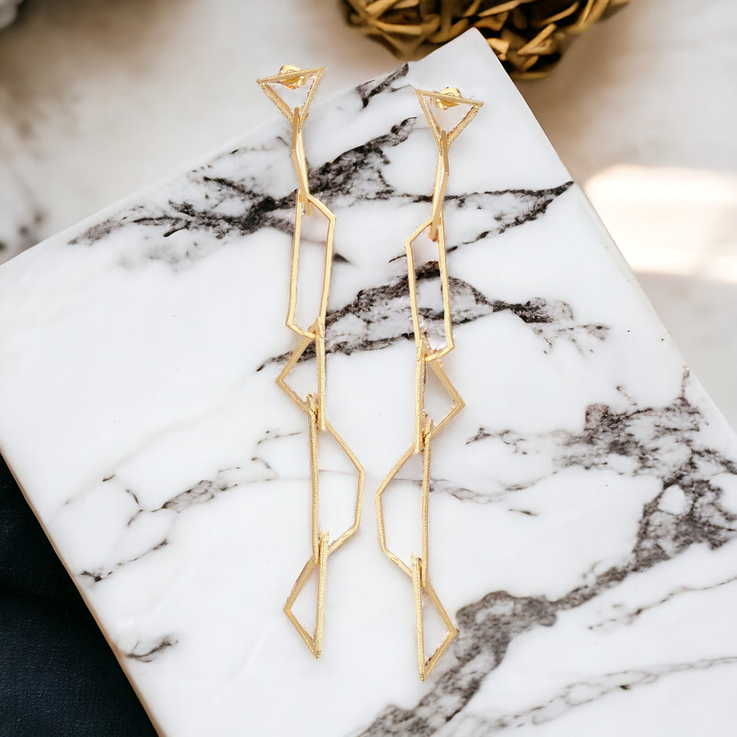 Pretty Long Matte Gold Finish Earrings for partywear