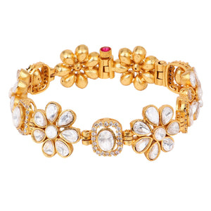 Flower shape Kundan stone chain bracelet