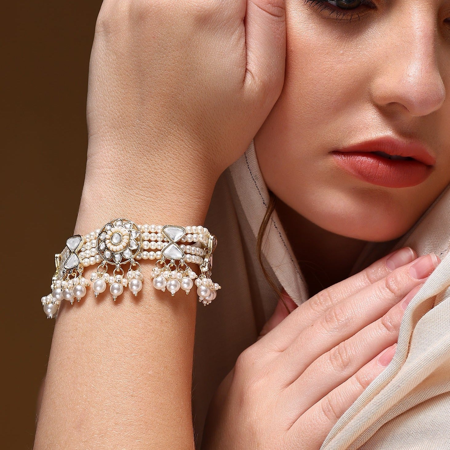 Diamond Bracelet Meenakari Armlet Bangle Traditional Gold Plated