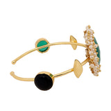 Green Stone Gajra Bracelet with Matte Golden Finish