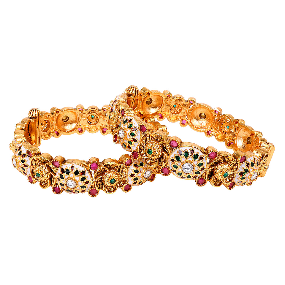 Traditional Rajwada Style Bracelets with Meenakari and Gold Polish by Leshya