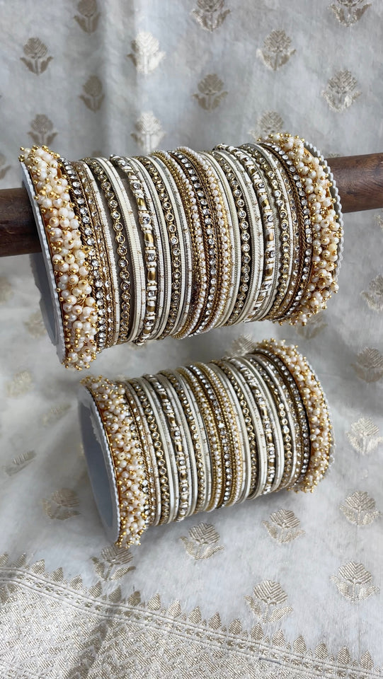 Bridal Stone Bangle Set with Gajra and mix colour by Leshya