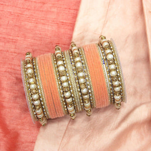 Traditional Velvet Bangle set with Pearl Bangles for Two Hands