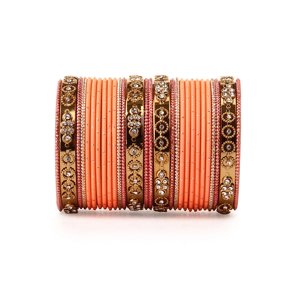 Traditional Bangle Set With Golden Dotted Bangles