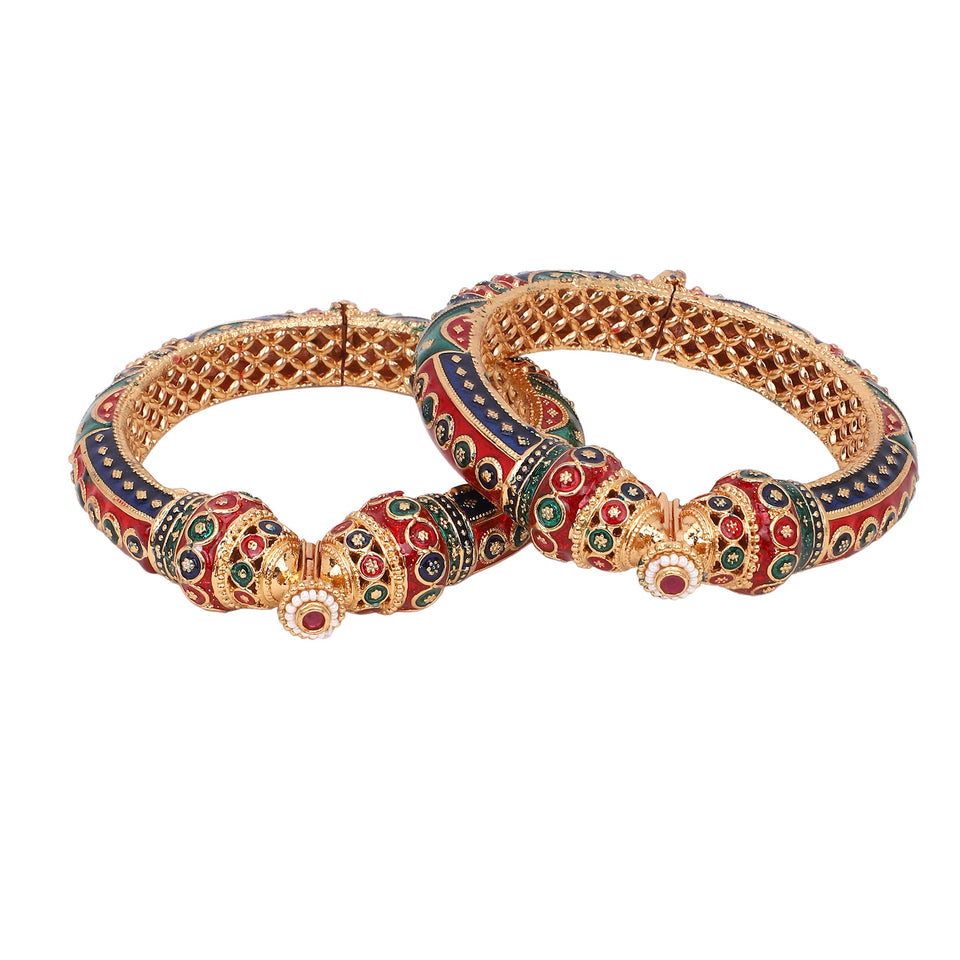 Dailywear Meenakari Peacock Rajwada Bracelets with Golden Polish by Leshya