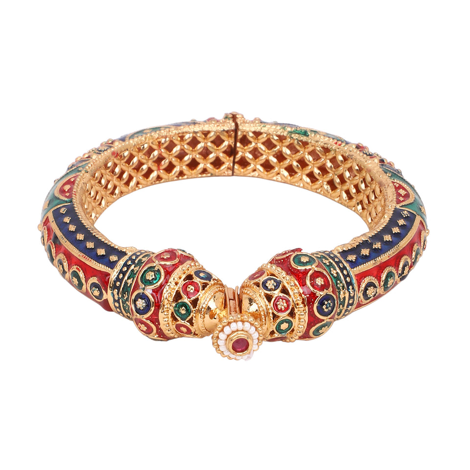 Dailywear Meenakari Peacock Rajwada Bracelets with Golden Polish by Leshya