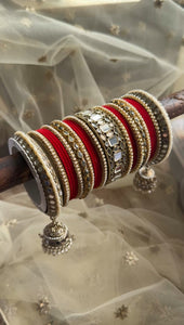 Traditional Mirror Bangle Set with Velvet Rec Bangles with Jhumki by Leshya
