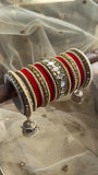 Traditional Mirror Bangle Set with Velvet Rec Bangles with Jhumki by Leshya