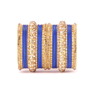Traditional Shining Bangle Set For Women With Lac And Golden Stone