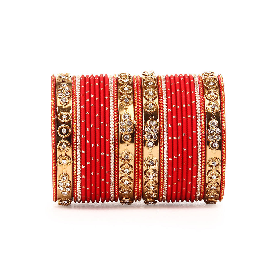 Traditional Bangle Set With Golden Dotted Bangles