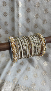 Bridal Stone Bangle Set with Gajra and mix colour by Leshya