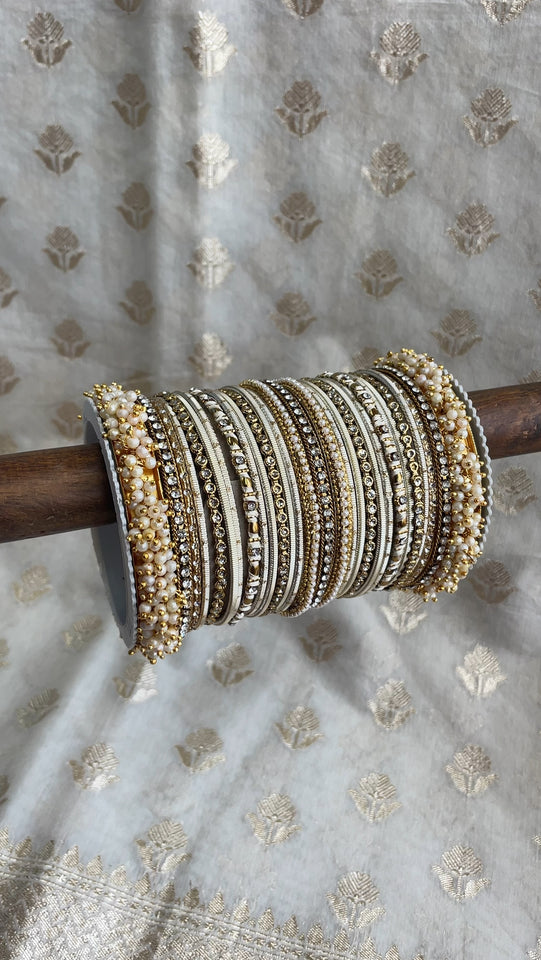 Bridal Stone Bangle Set with Gajra and mix colour by Leshya
