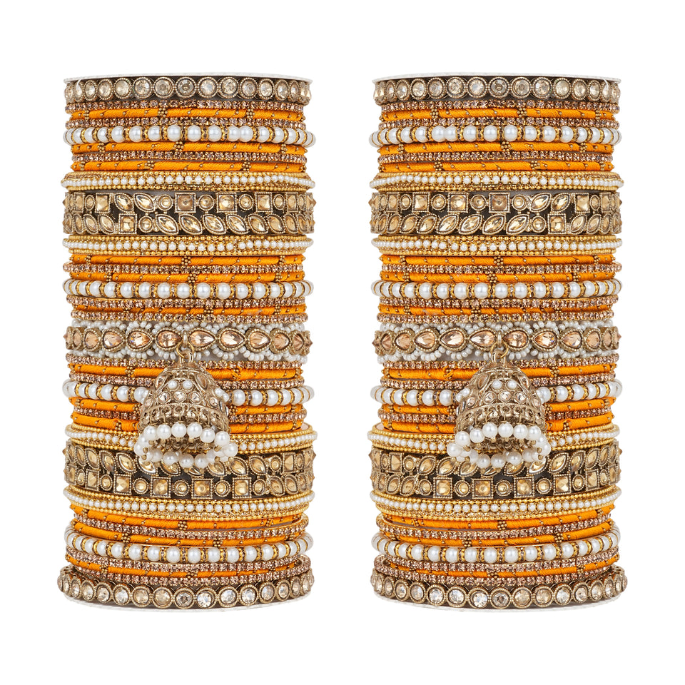 Traditional Ranisa Bangle Set with Kundan Jhumki for both hands by Leshya