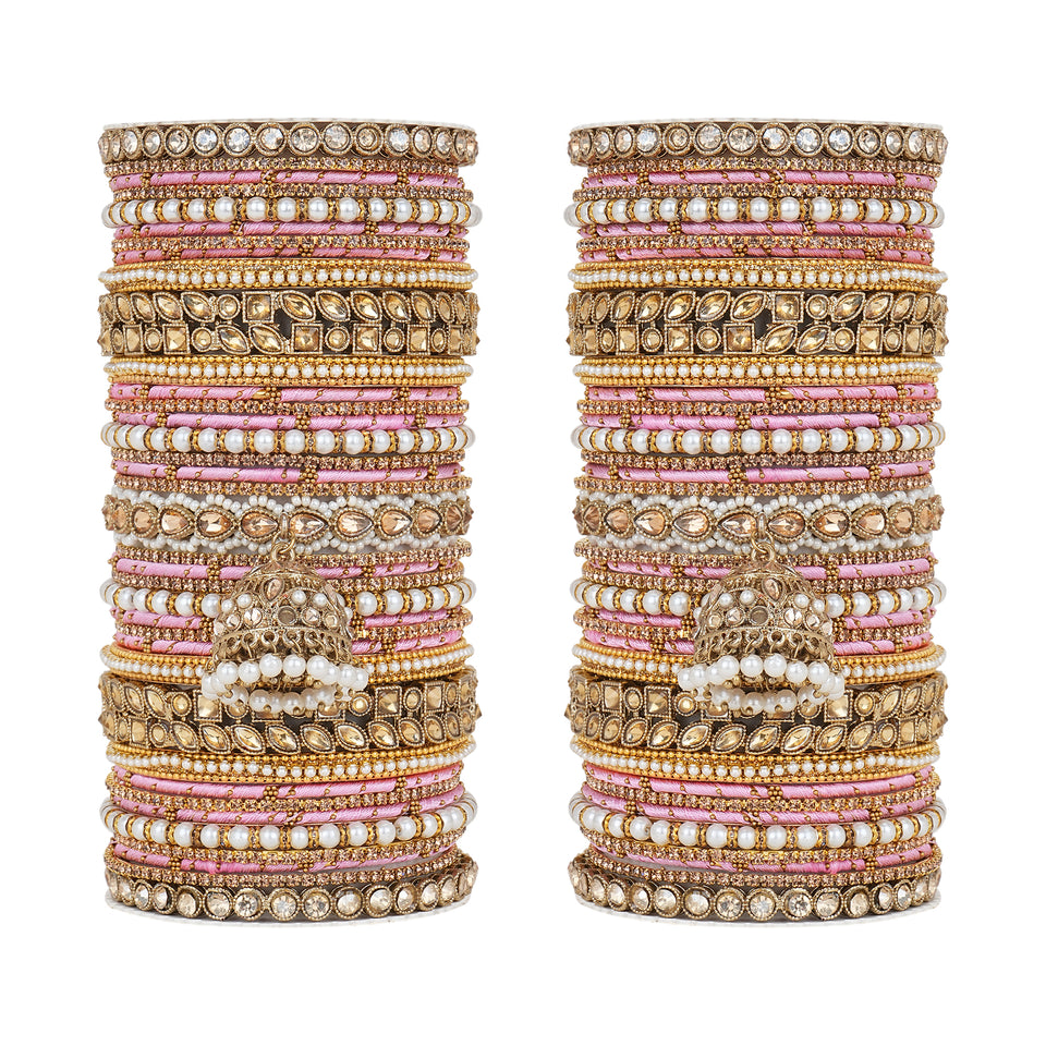 Traditional Ranisa Bangle Set with Kundan Jhumki for both hands by Leshya