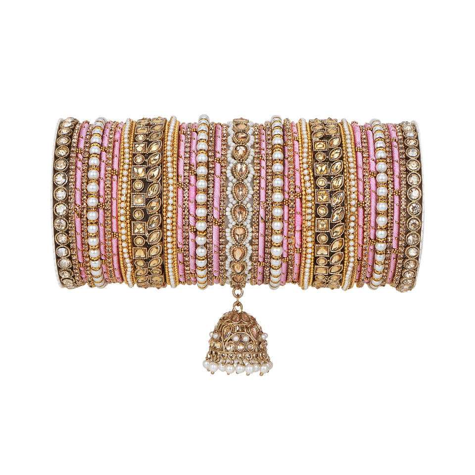 Traditional Ranisa Bangle Set with Kundan Jhumki for both hands by Leshya