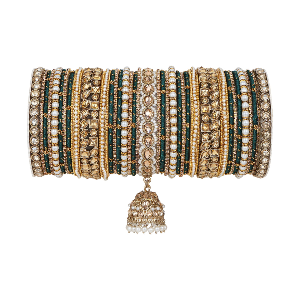 Traditional Ranisa Bangle Set with Kundan Jhumki for both hands by Leshya