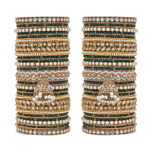 Traditional Ranisa Bangle Set with Kundan Jhumki for both hands by Leshya