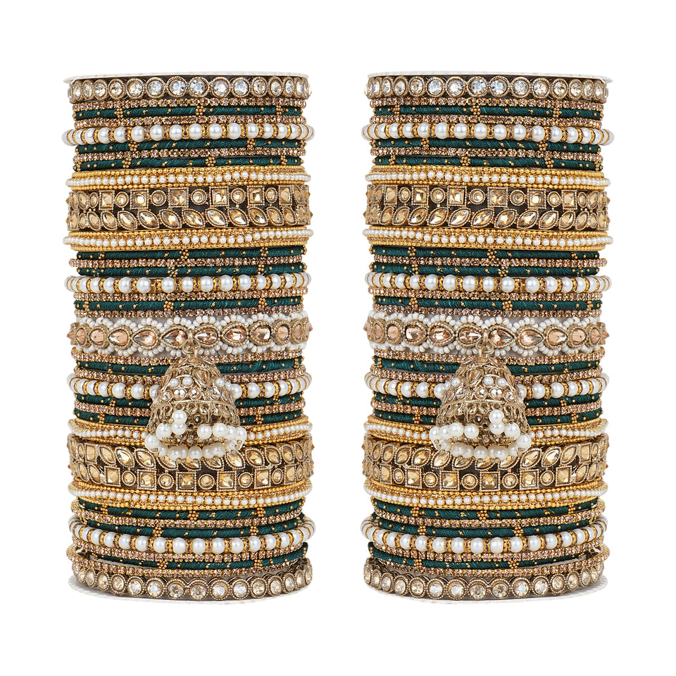 Traditional Ranisa Bangle Set with Kundan Jhumki for both hands by Leshya