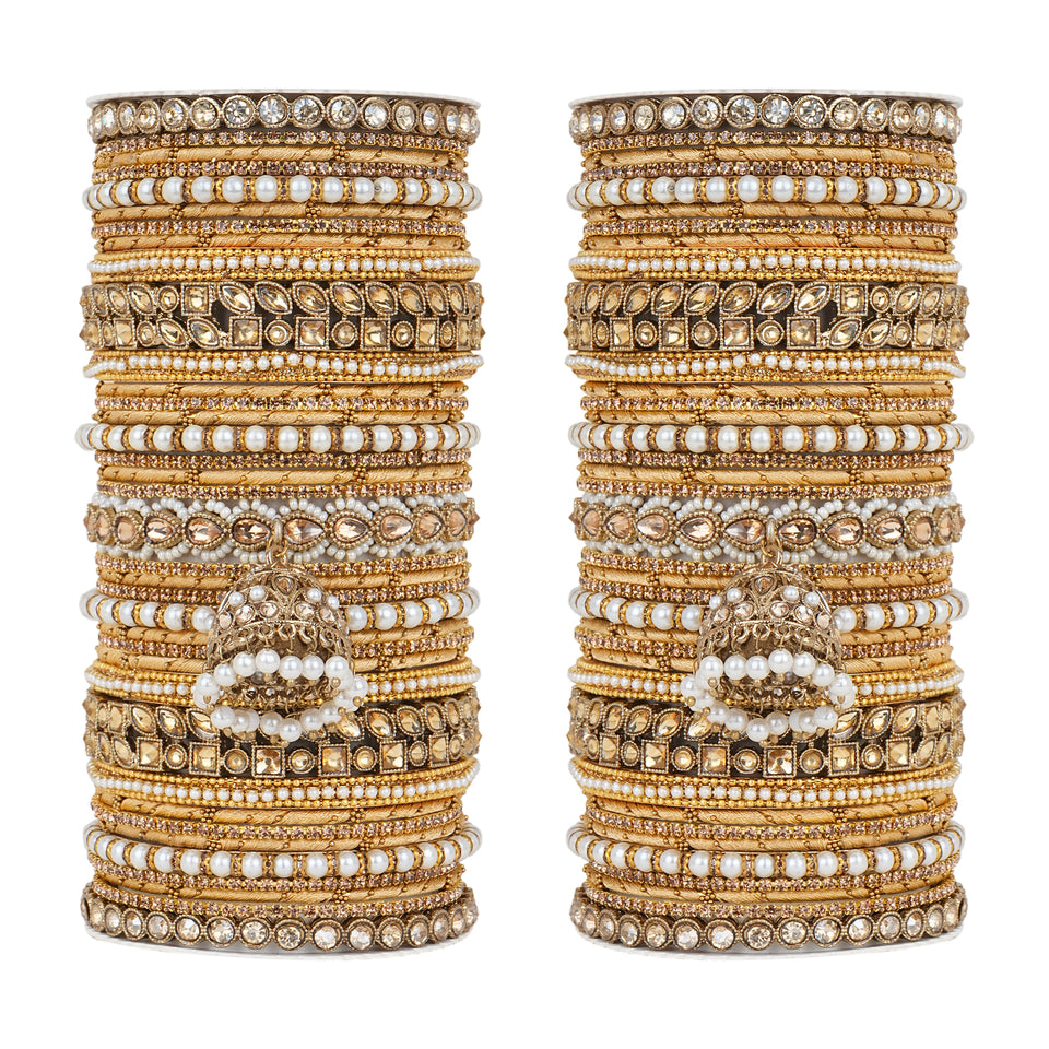 Traditional Ranisa Bangle Set with Kundan Jhumki for both hands by Leshya