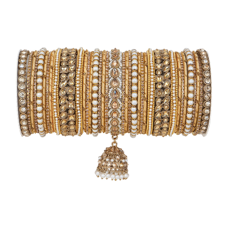 Traditional Ranisa Bangle Set with Kundan Jhumki for both hands by Leshya